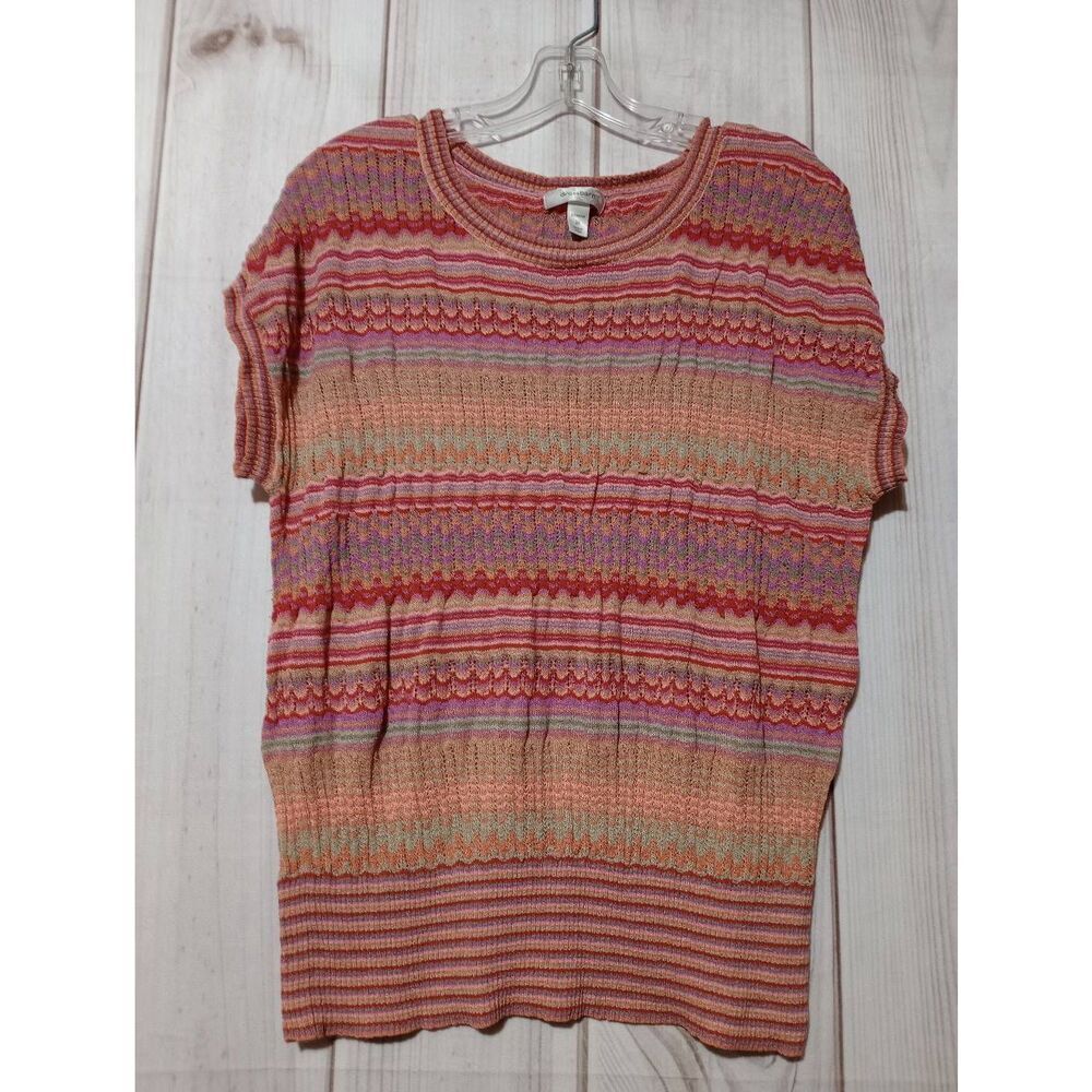 Dressbarn Sweater Ladies 2x Orange Short Sleeve Open Weave Light Weight Colorful
